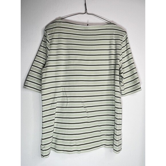 Chico's Shirt Womens 2 Green Stripe Boat Neck Short Sleeve Pima Cotton Top - Picture 3 of 5